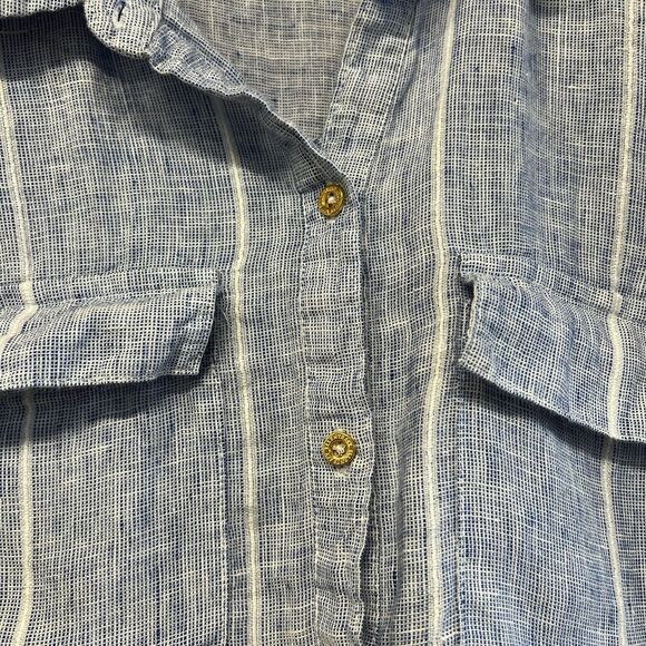 Ellen Tracy Womens 100% Linen Roll Tab Sleeve Popover Blouse Blue Size M - Picture 4 of 6